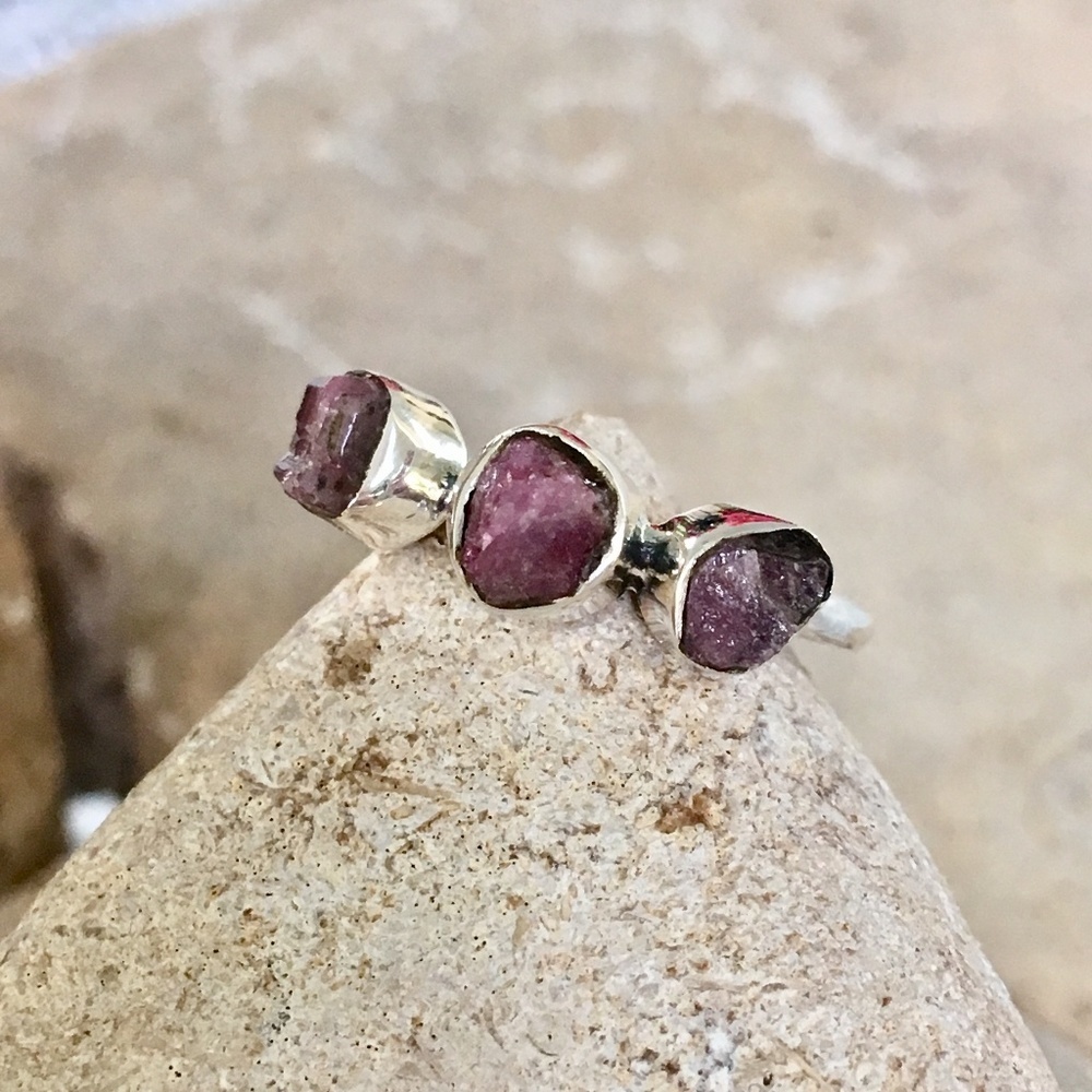 Raw rubellite tourmaline crystal sterling ring 7 NWT - Picture 5 of 5